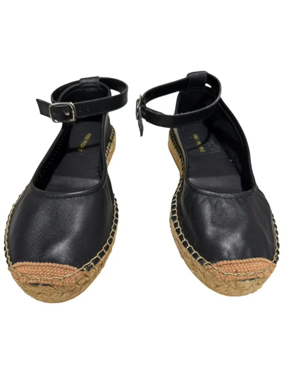 NEW Free People Black Leather Espadrille Flats Size 38 US 8